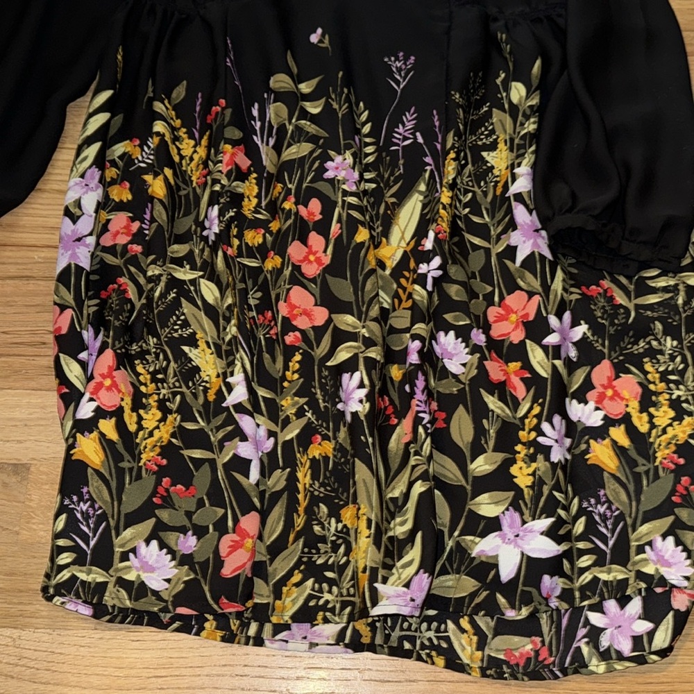 Floral Black Dress with Colorful Blooms - Picture 2 of 3